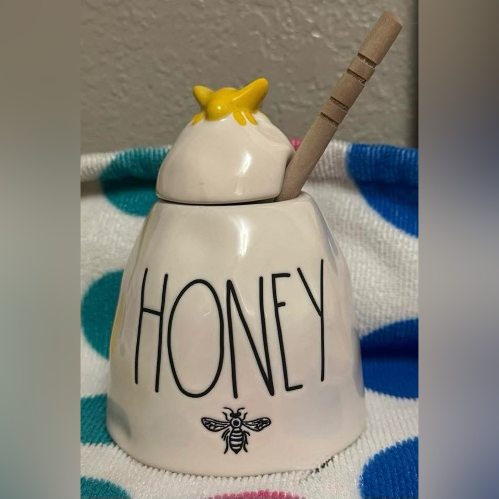 Rae Dunn White Honey Jar with Yellow Accents